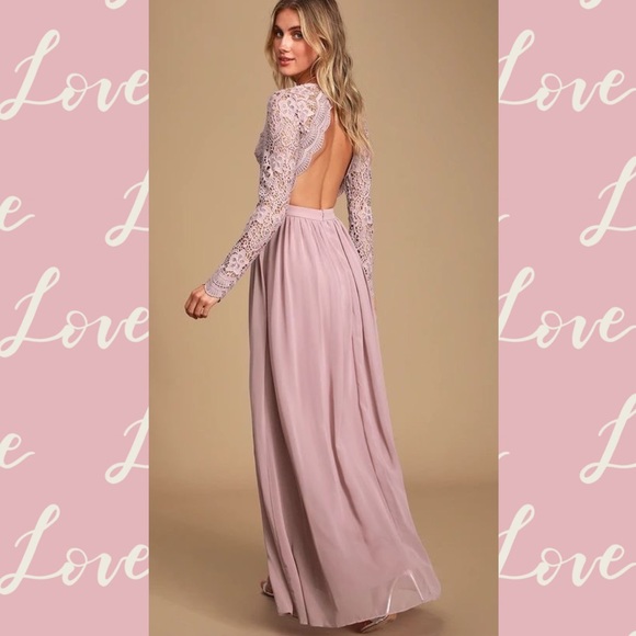 SOLD RARE Lulus Awaken My Love Dusty Lavender Long Sleeve Lace Maxi Dress - Picture 4 of 16